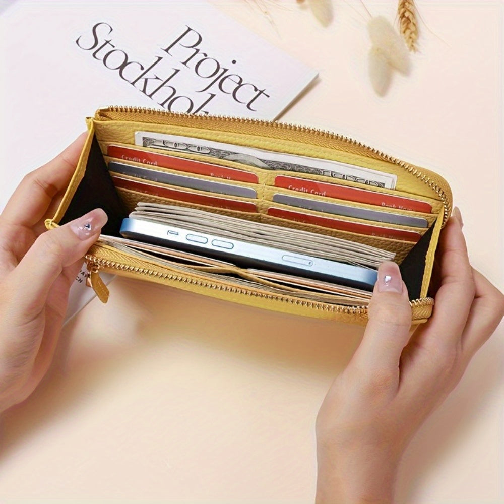 Portefeuille femme long zippé anti-RFID, 20 x 10 x 2 cm