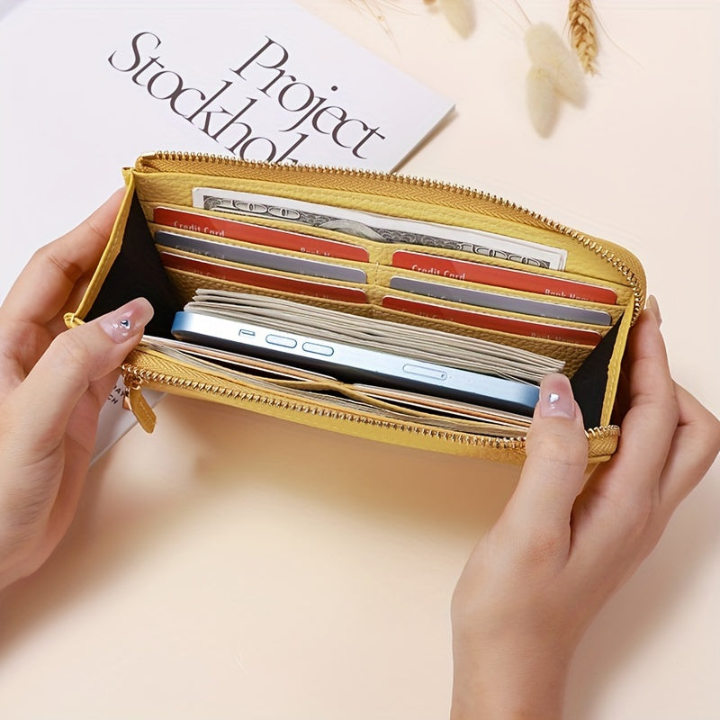 Portefeuille femme long zippé anti-RFID, 20 x 10 x 2 cm