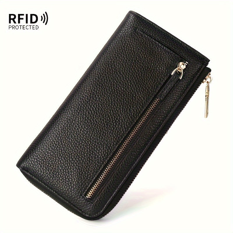 Portefeuille femme long zippé anti-RFID, 20 x 10 x 2 cm