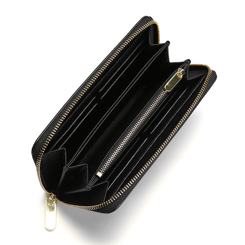 Portefeuille femme long zippé en cuir souple grainé ondulé