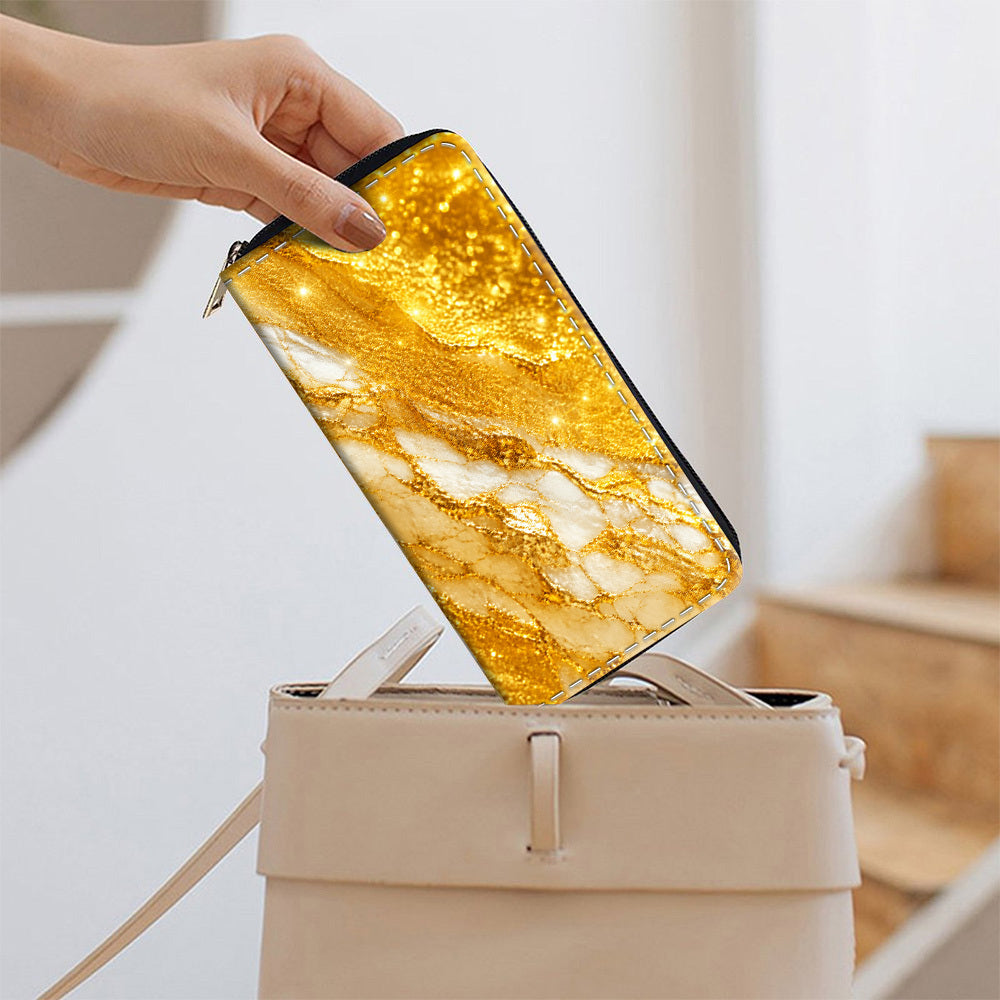 Portefeuille femme long zippé imprimé marbre doré recto verso