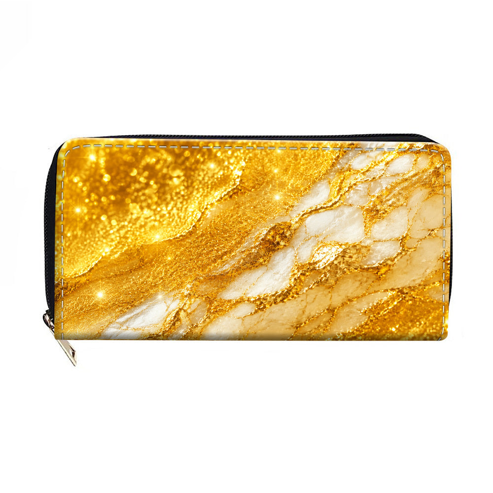 Portefeuille femme long zippé imprimé marbre doré recto verso