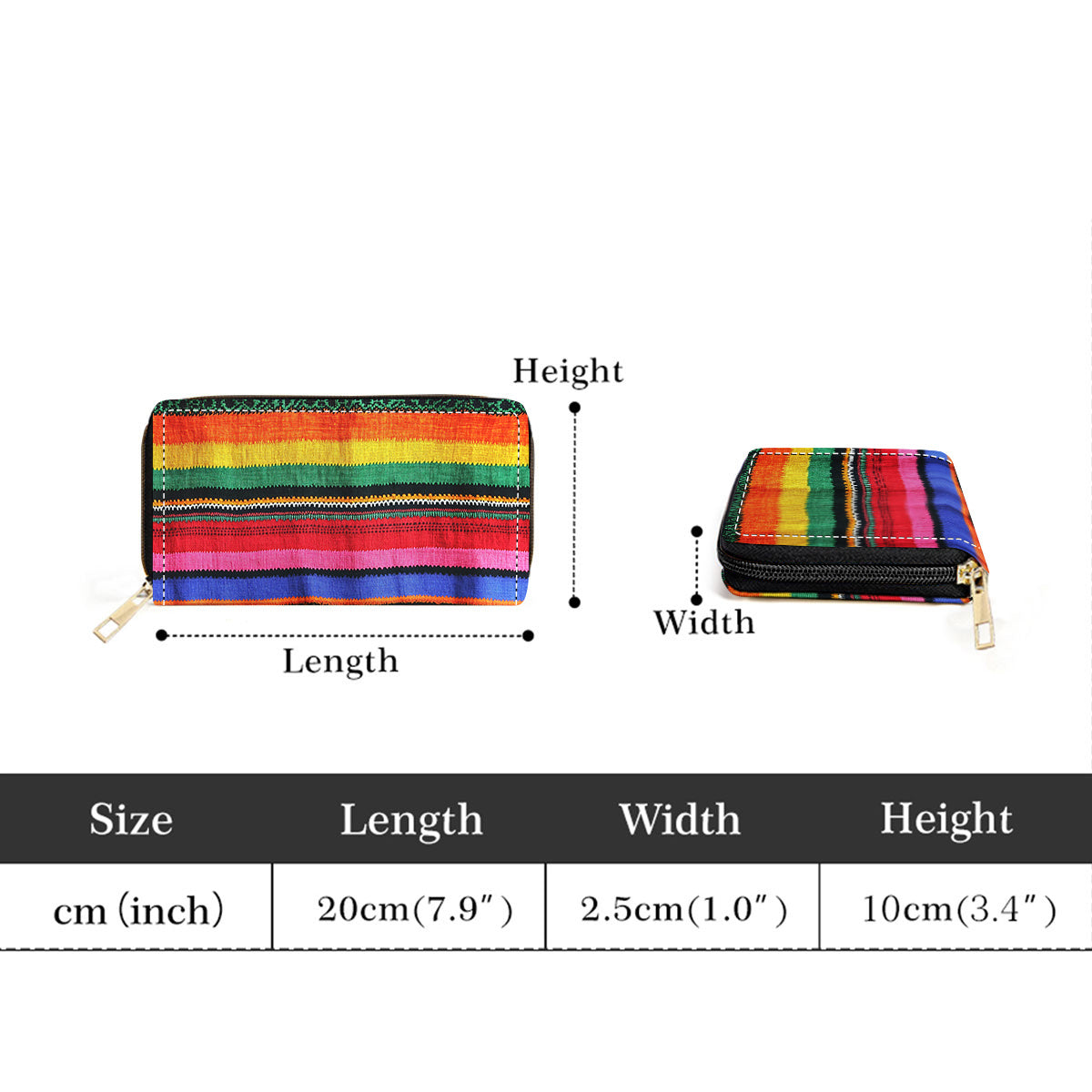 Portefeuille femme long 20 cm, bandes tissées multicolores