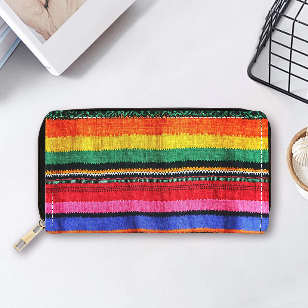 Portefeuille femme long 20 cm, bandes tissées multicolores
