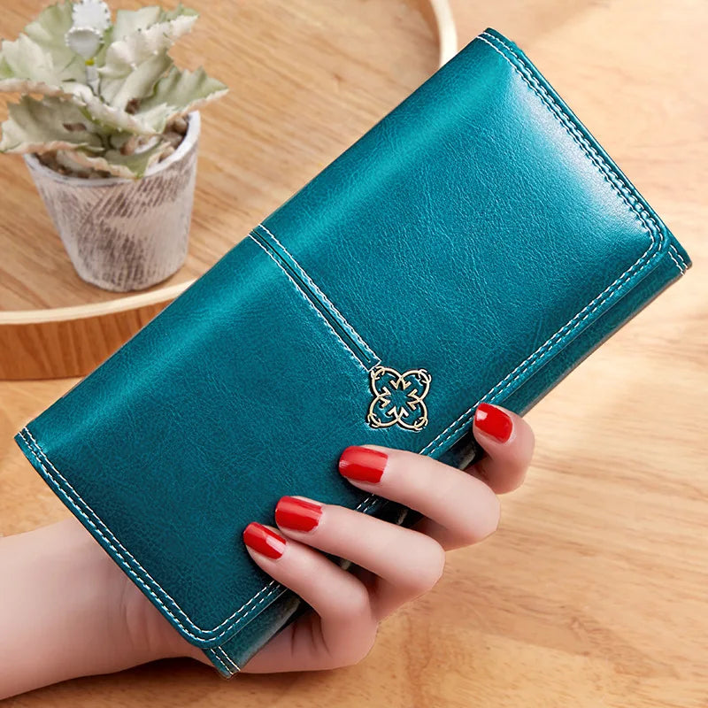 Portefeuille long de luxe en cuir PU avec pendentif floral pour femme — photo 5