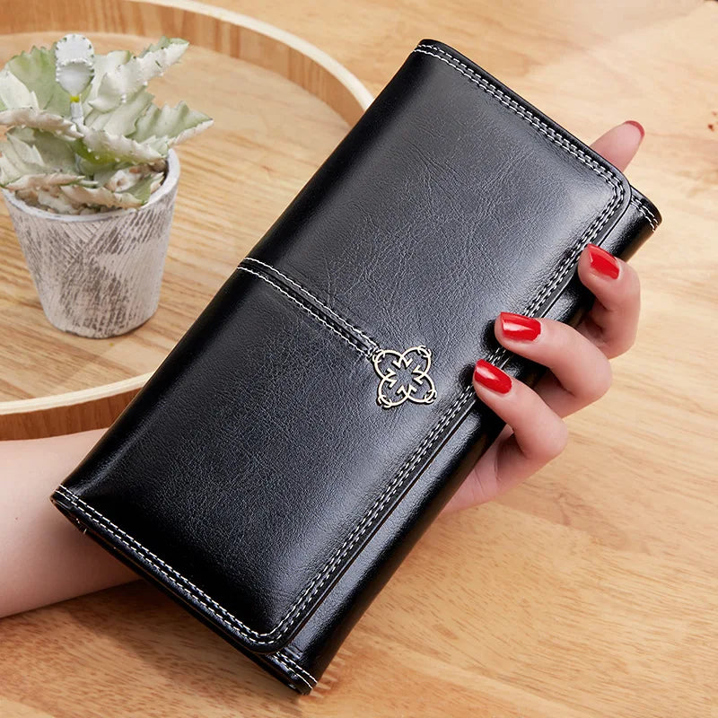 Portefeuille long de luxe en cuir PU avec pendentif floral pour femme — photo 6