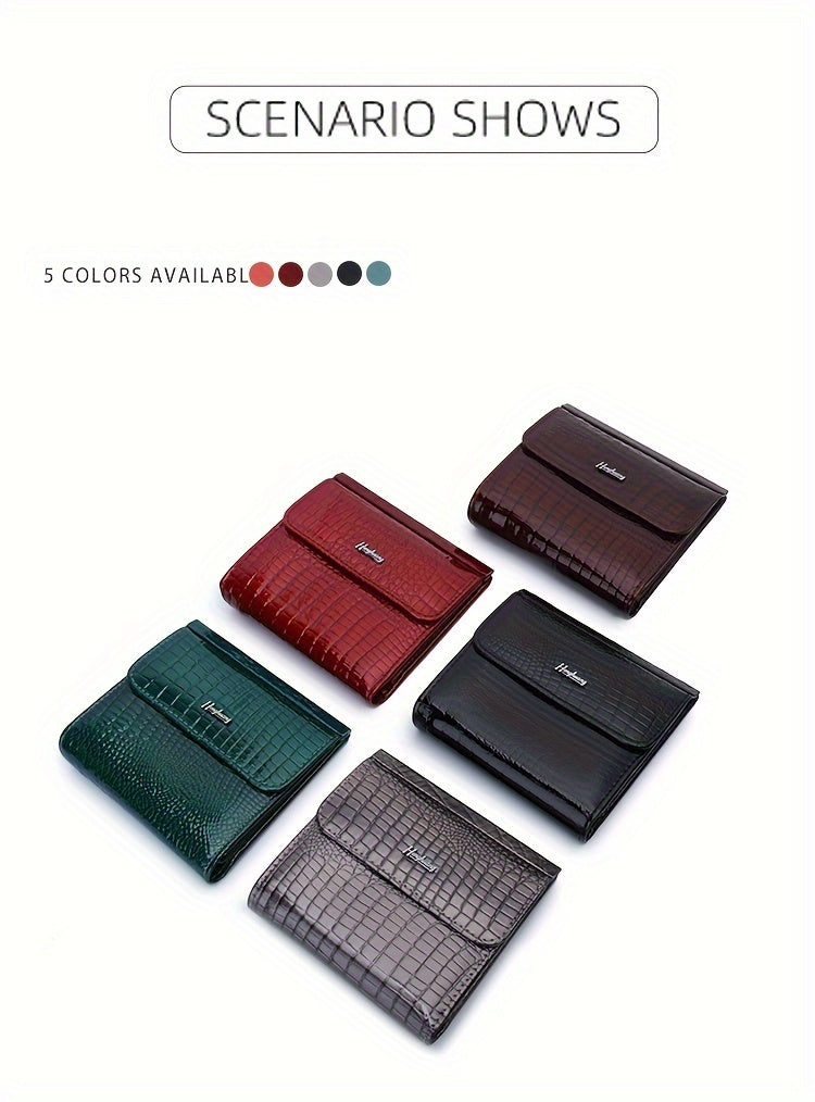 Portefeuille femme mini carré de cent grammes, croco verni