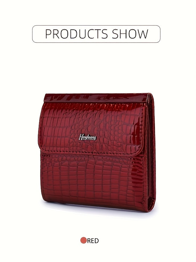 Portefeuille femme mini carré de cent grammes, croco verni