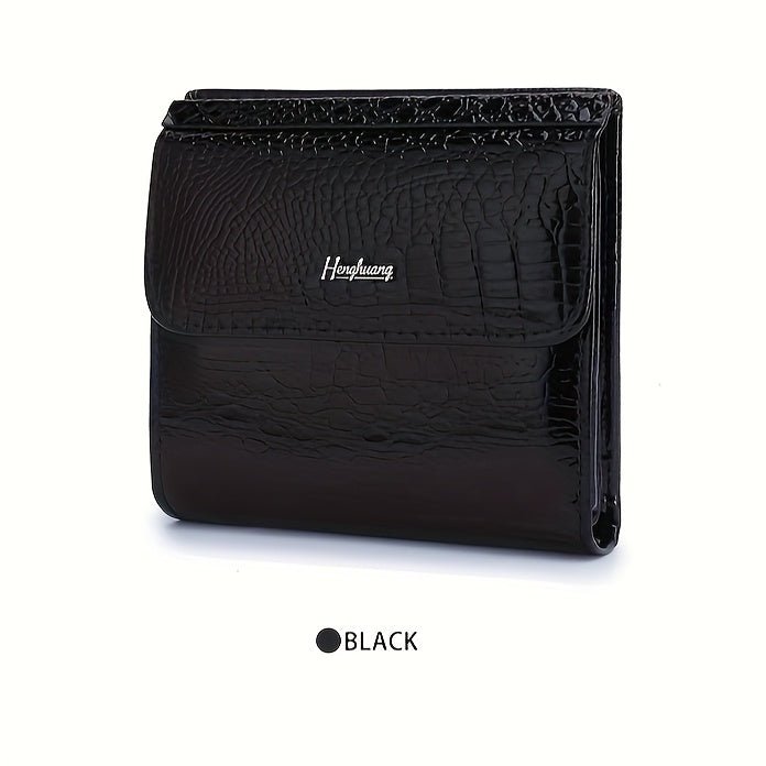 Portefeuille femme mini carré de cent grammes, croco verni