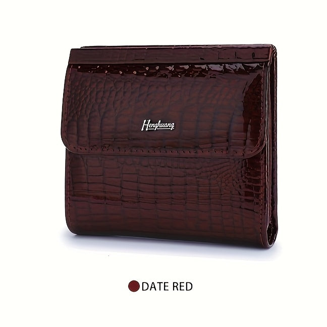 Portefeuille femme mini carré de cent grammes, croco verni