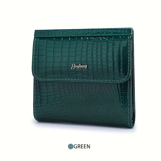 Portefeuille femme mini carré de cent grammes, croco verni