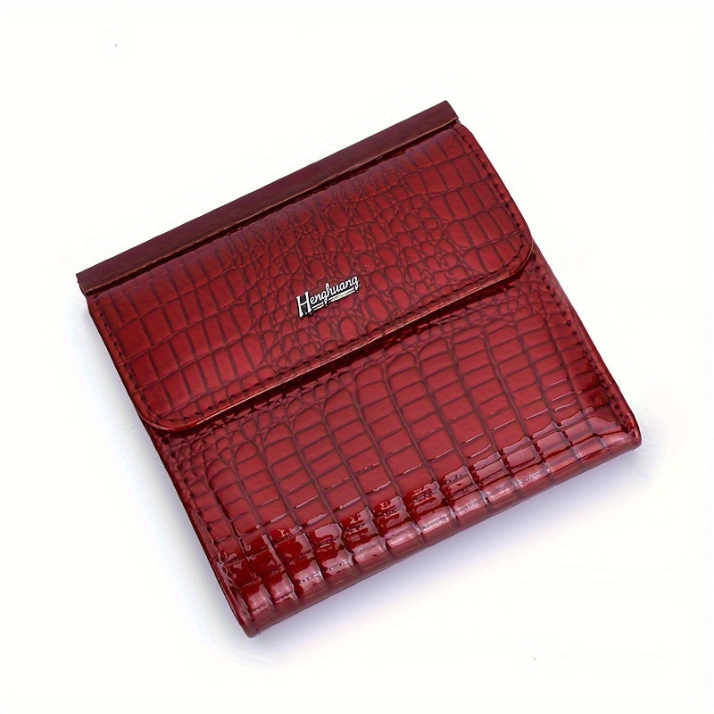 Portefeuille femme mini carré de cent grammes, croco verni