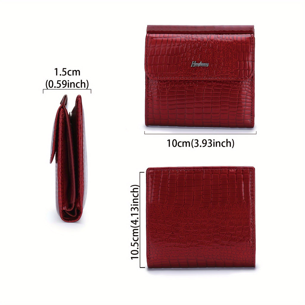 Portefeuille femme mini carré de cent grammes, croco verni