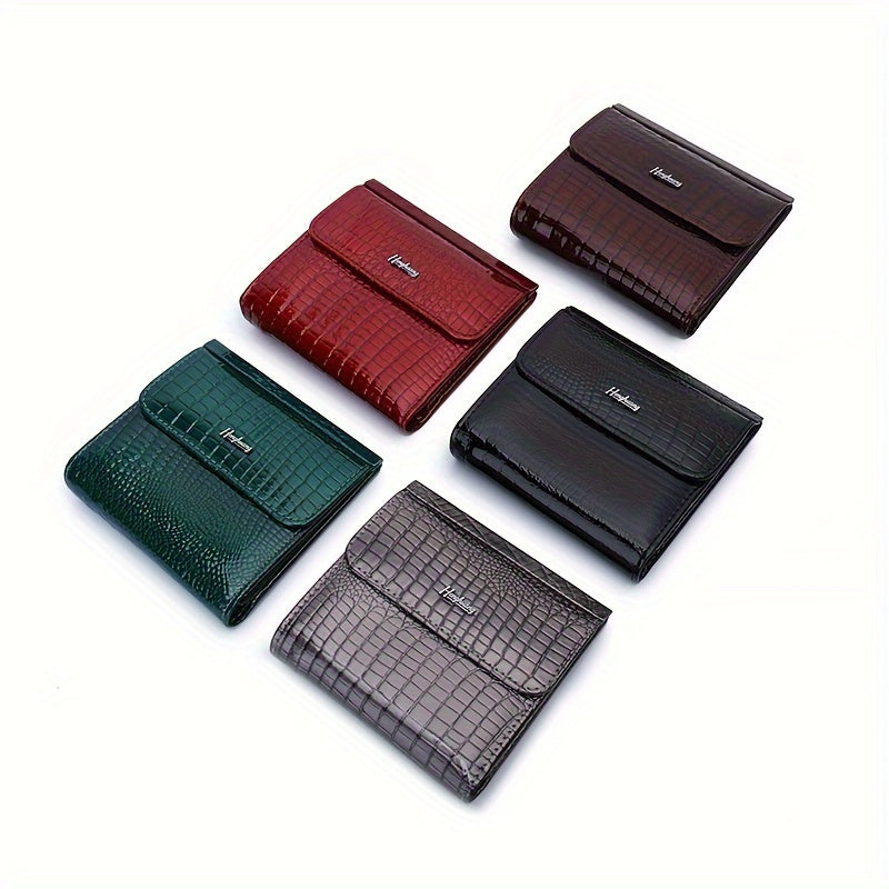 Portefeuille femme mini carré de cent grammes, croco verni