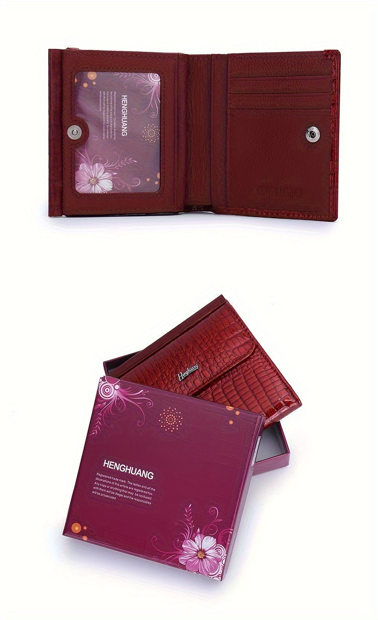Portefeuille femme mini carré de cent grammes, croco verni