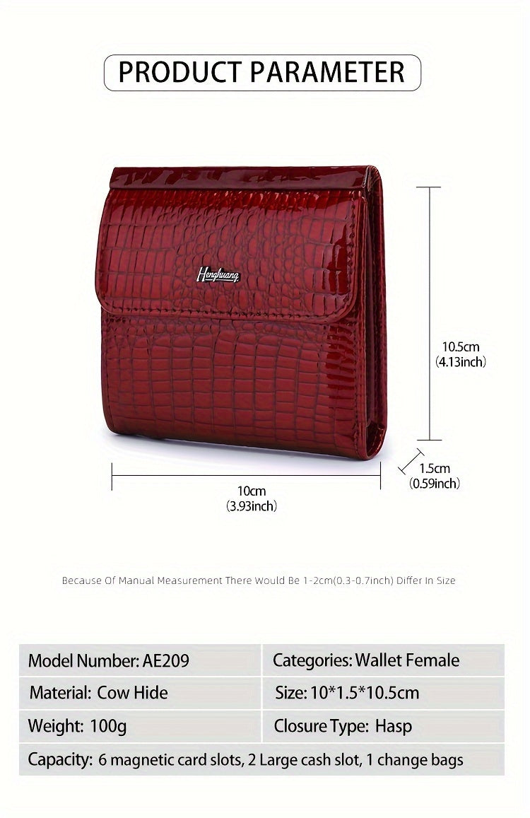 Portefeuille femme mini carré de cent grammes, croco verni