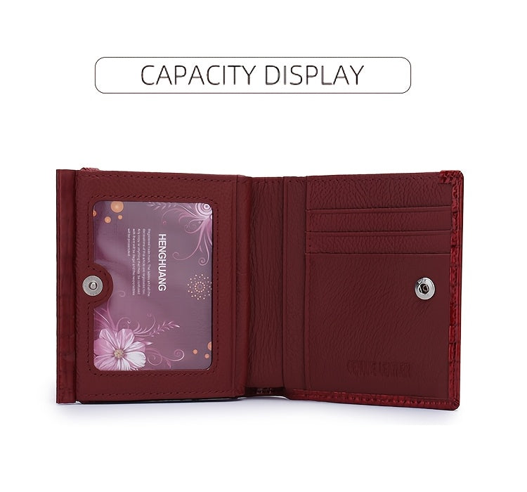 Portefeuille femme mini carré de cent grammes, croco verni