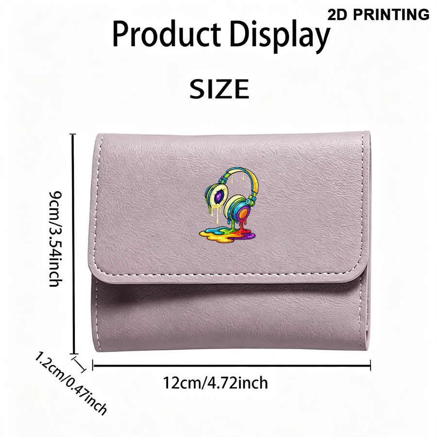 Portefeuille femme mini violet, motif casque arc-en-ciel 2D