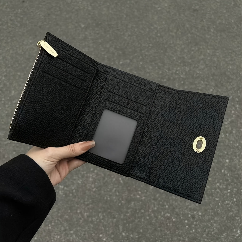 Portefeuille femme noir compact à tourniquet métallique doré