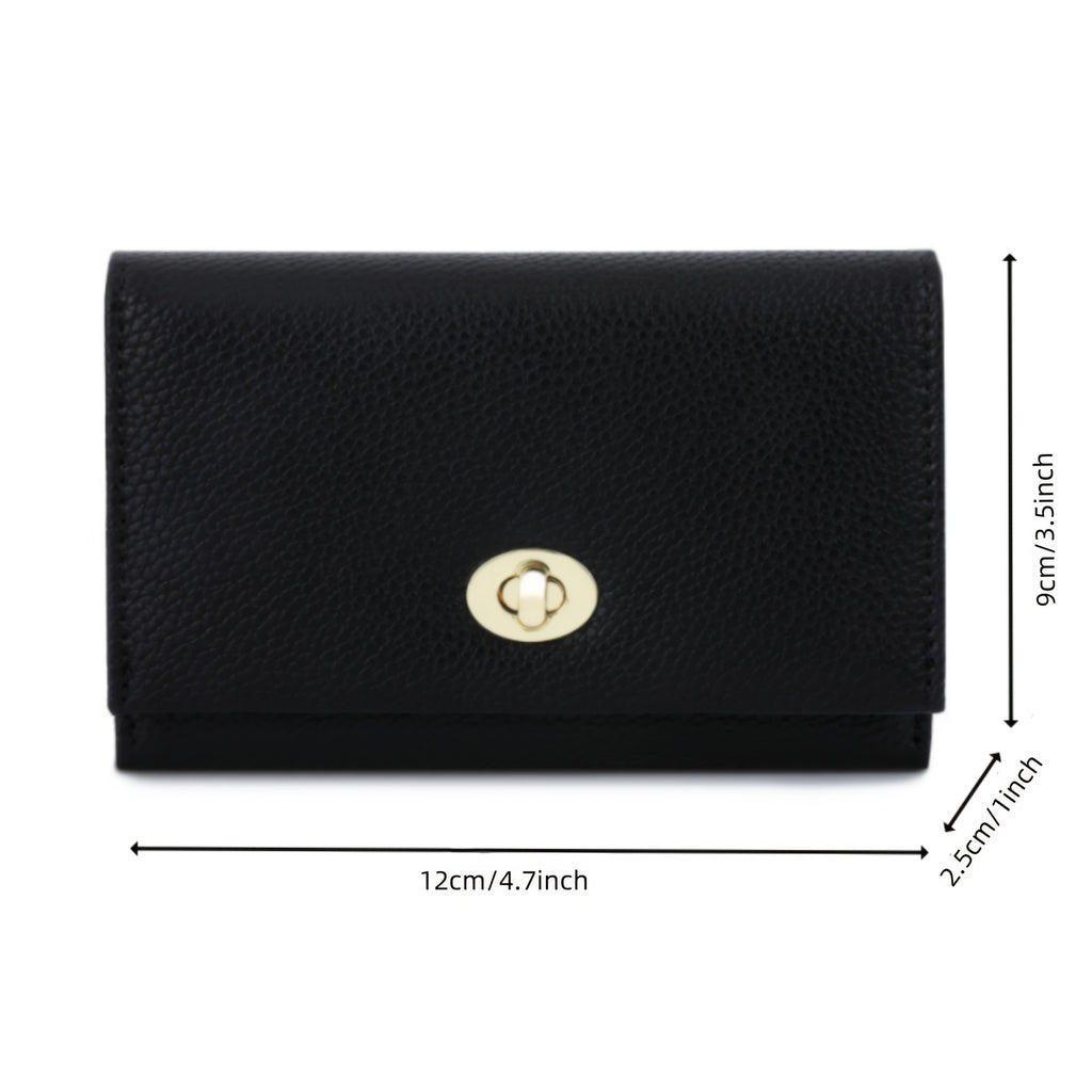 Portefeuille femme noir compact à tourniquet métallique doré