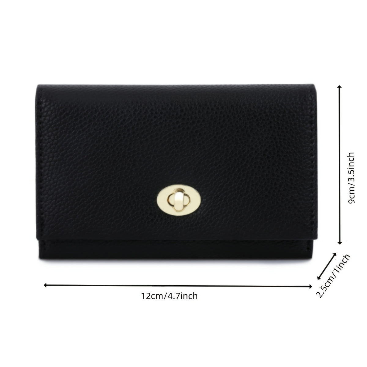 Portefeuille femme noir compact à tourniquet métallique doré