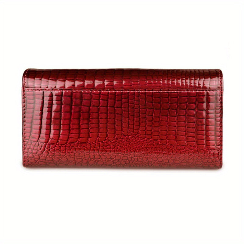 Portefeuille femme noir à grain écaille, jonc métallique