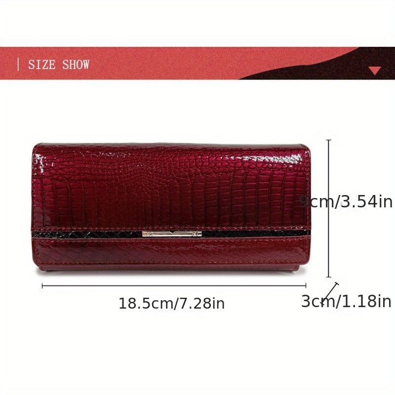 Portefeuille femme noir à grain écaille, jonc métallique