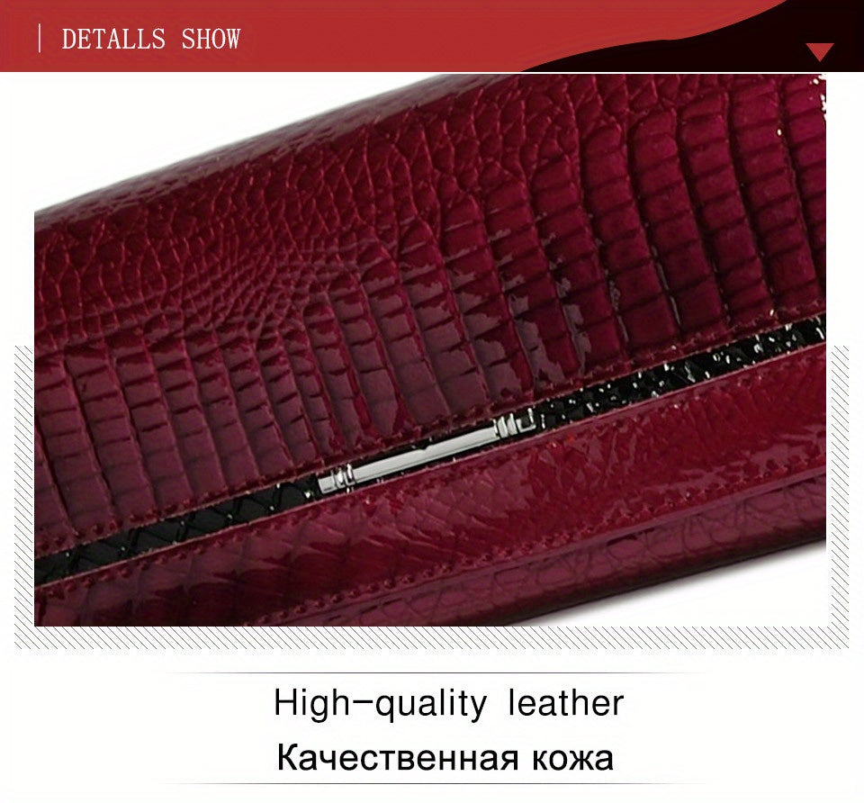 Portefeuille femme noir à grain écaille, jonc métallique