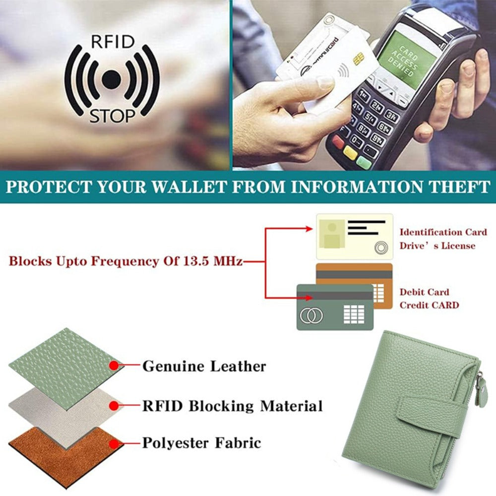 Portefeuille femme petit format anti-RFID, 14 fentes cartes