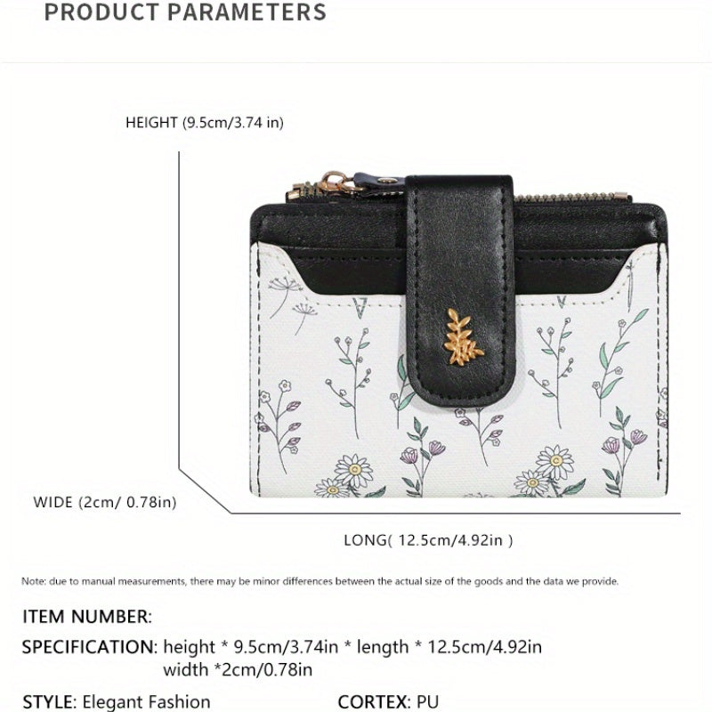 Portefeuille femme petit à rabat, motif fleurs des champs