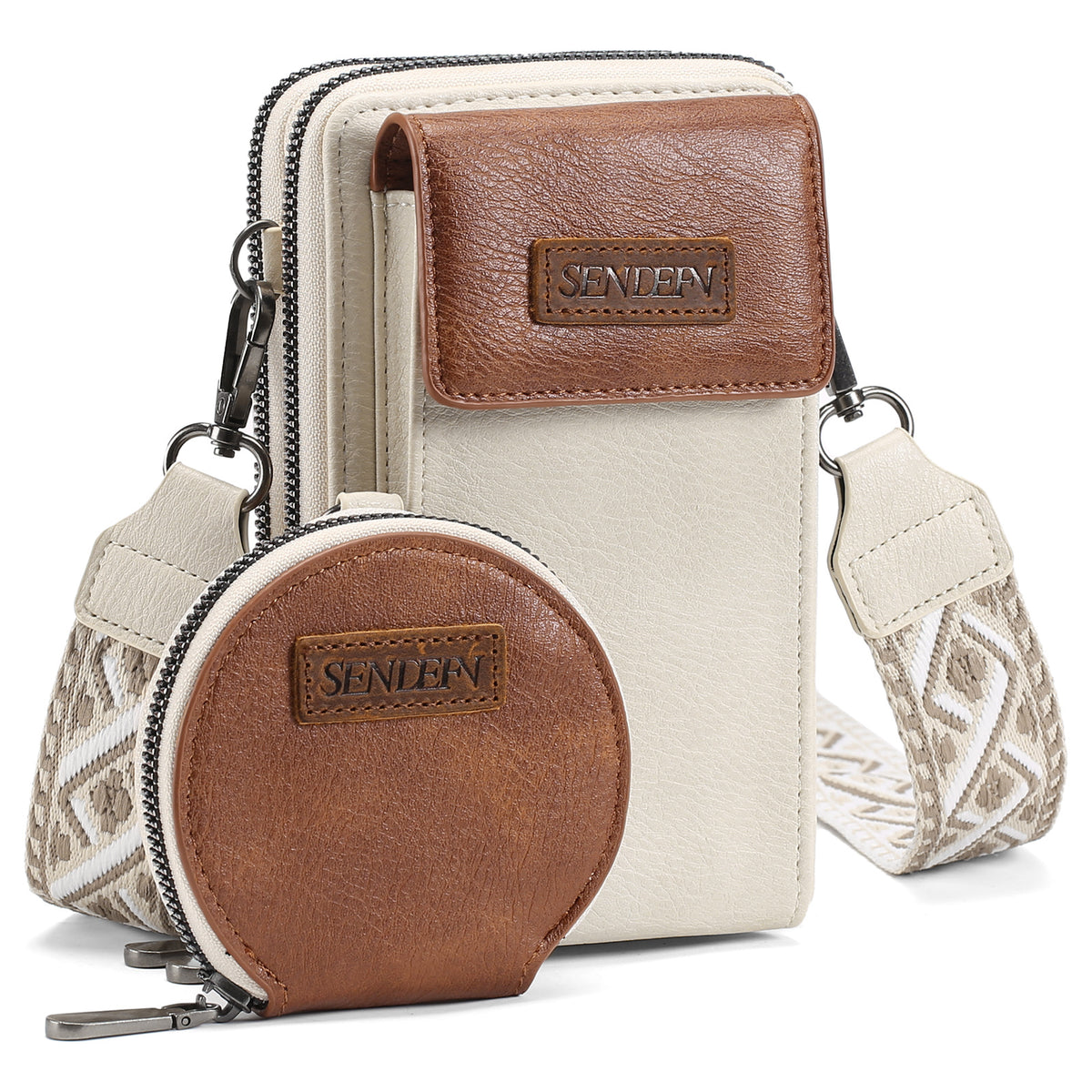 Portefeuille femme 11 cm, rabat téléphone et bourse ronde