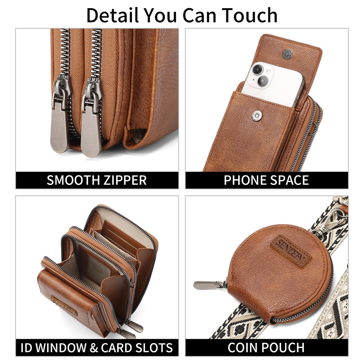 Portefeuille femme 11 cm, rabat téléphone et bourse ronde