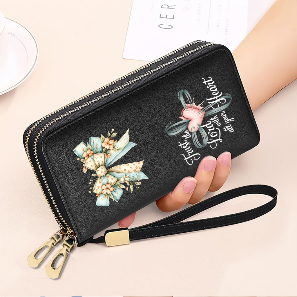 Portefeuille femme pochette anti-RFID à nœud fleuri imprimé