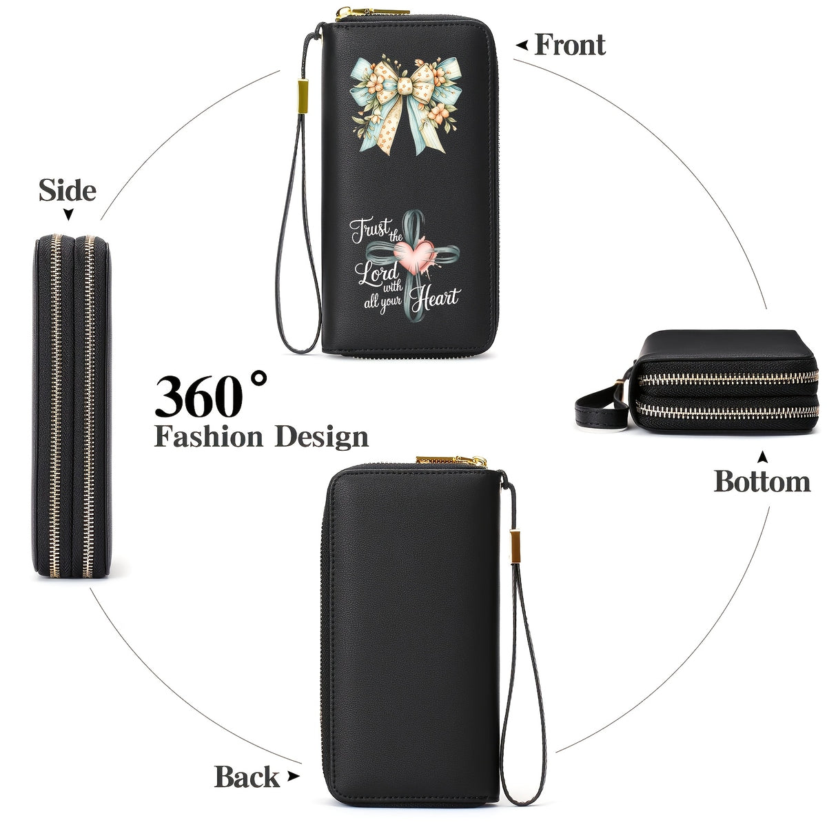 Portefeuille femme pochette anti-RFID à nœud fleuri imprimé