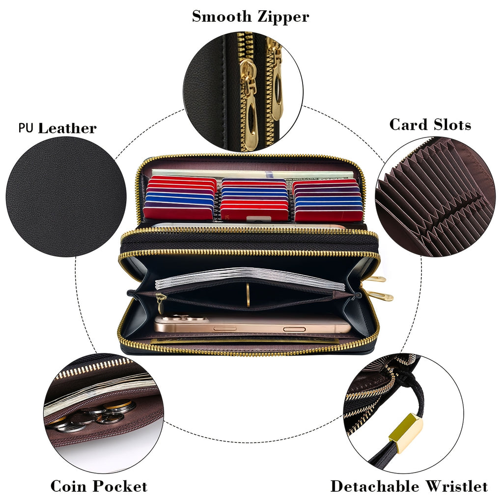 Portefeuille femme pochette anti-RFID à nœud fleuri imprimé