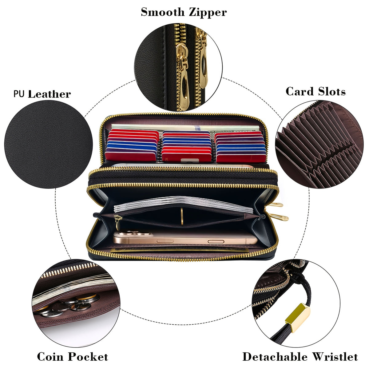Portefeuille femme pochette anti-RFID à nœud fleuri imprimé