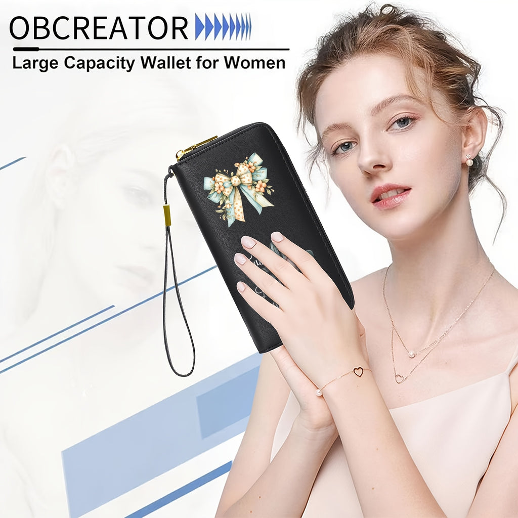 Portefeuille femme pochette anti-RFID à nœud fleuri imprimé