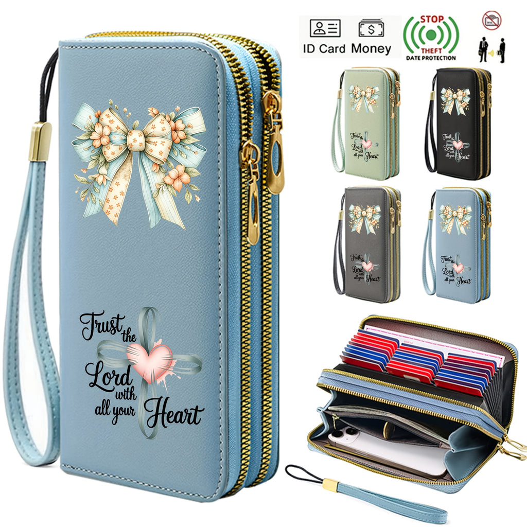 Portefeuille femme pochette anti-RFID à nœud fleuri imprimé