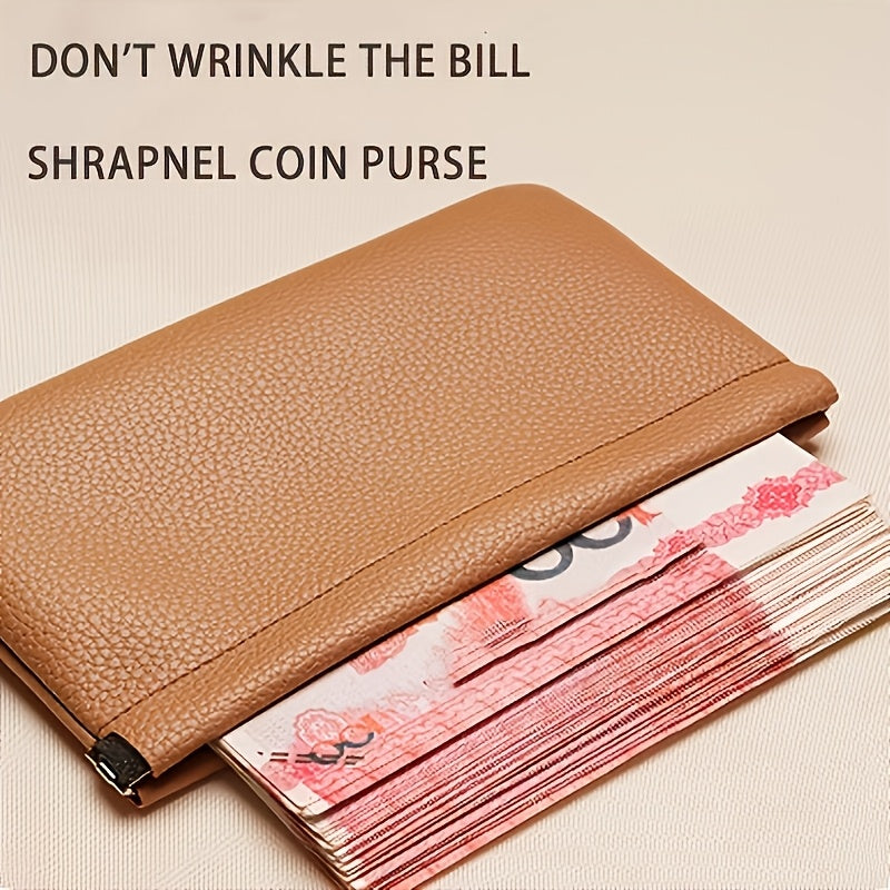 Portefeuille femme pochette plate en cuir, fermoir automatique