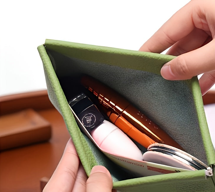 Portefeuille femme pochette plate en cuir, fermoir automatique