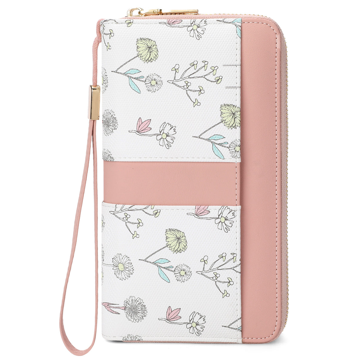 Portefeuille femme pochette fleurie anti-RFID grande capacité