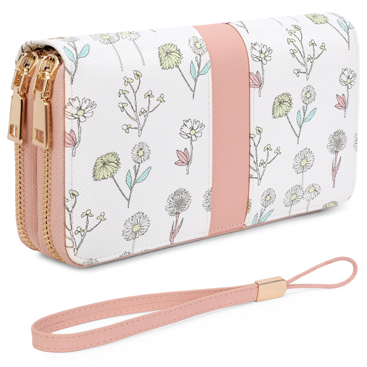 Portefeuille femme pochette fleurie anti-RFID grande capacité