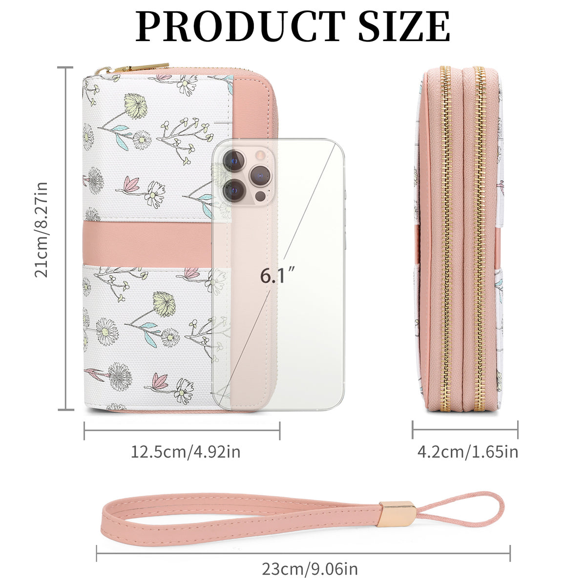 Portefeuille femme pochette fleurie anti-RFID grande capacité