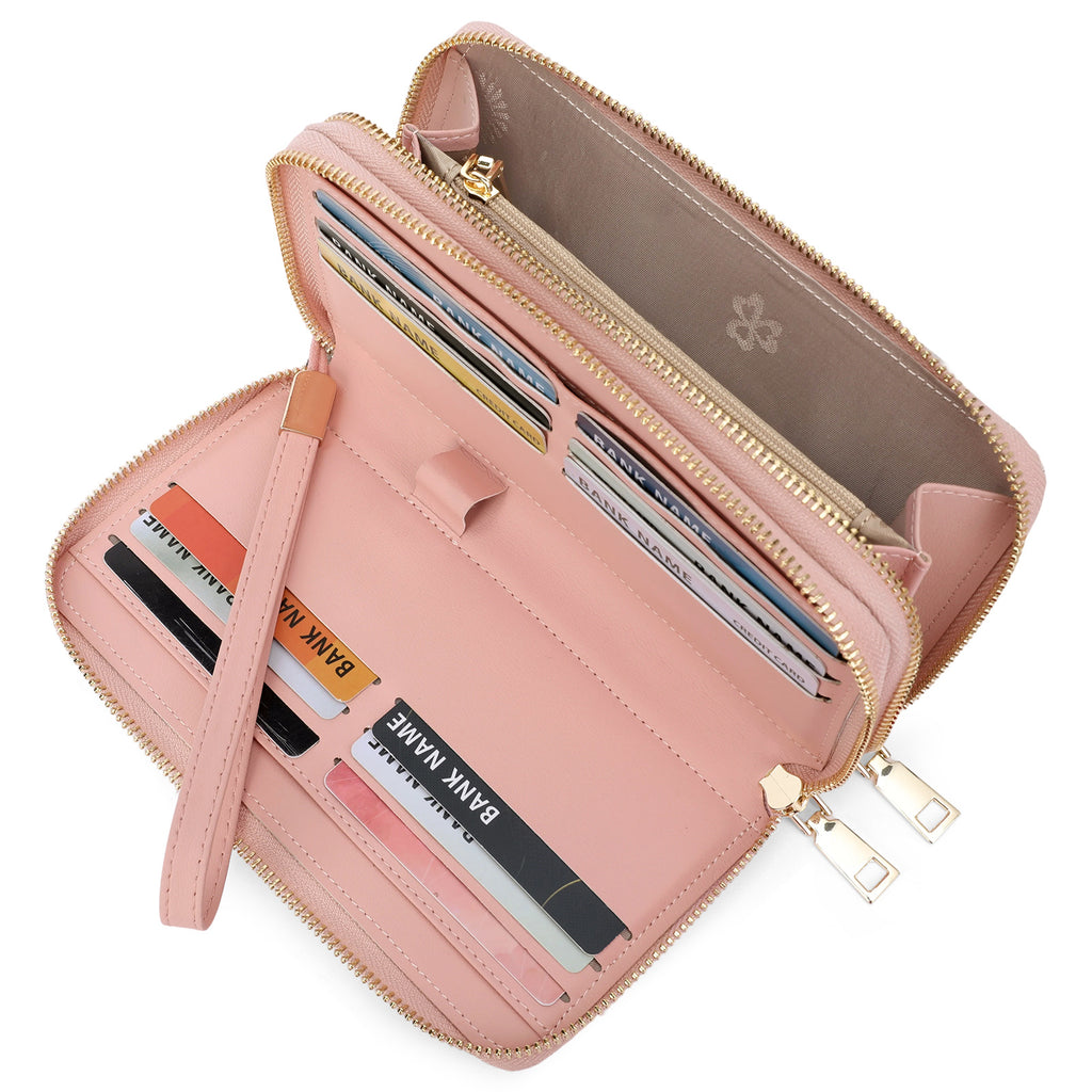 Portefeuille femme pochette fleurie anti-RFID grande capacité