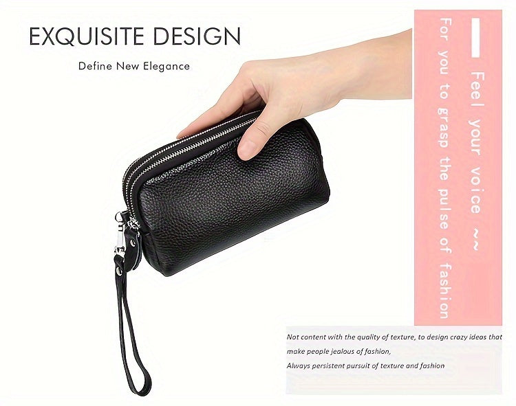 Portefeuille femme pochette à trois compartiments zippés