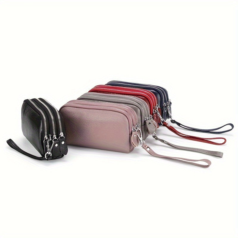 Portefeuille femme pochette à trois compartiments zippés