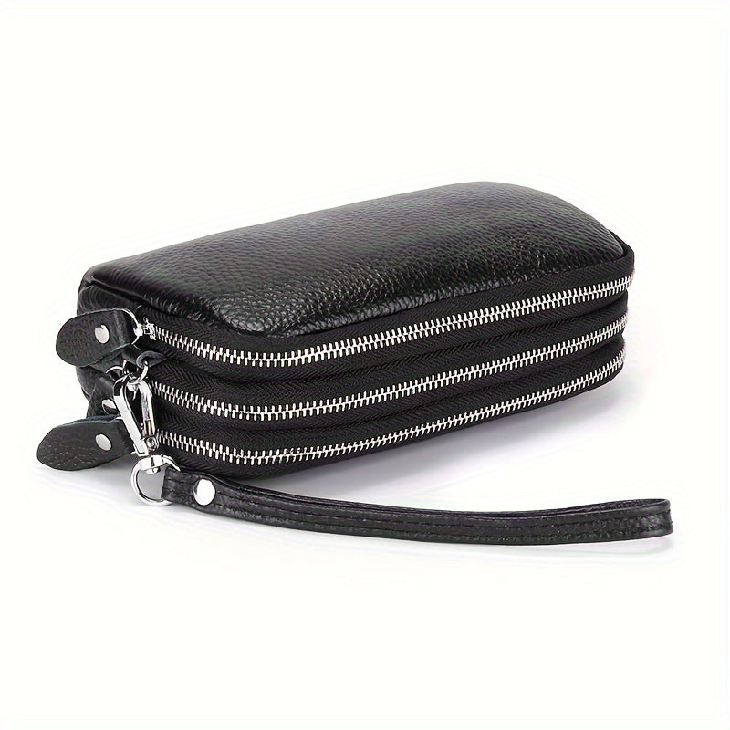 Portefeuille femme pochette à trois compartiments zippés