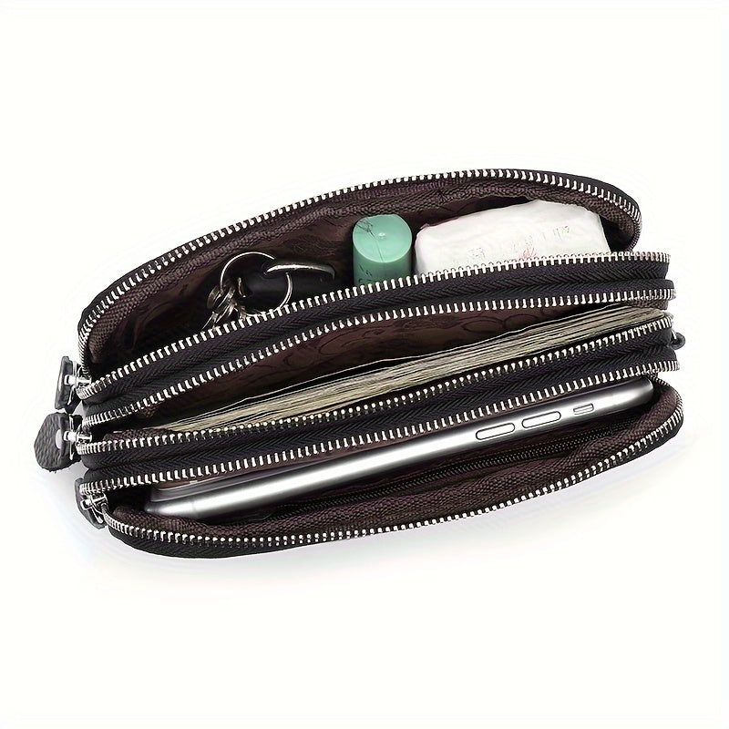 Portefeuille femme pochette à trois compartiments zippés