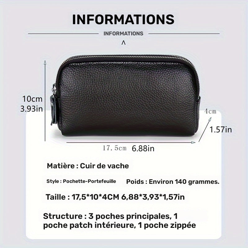 Portefeuille femme pochette à trois compartiments zippés