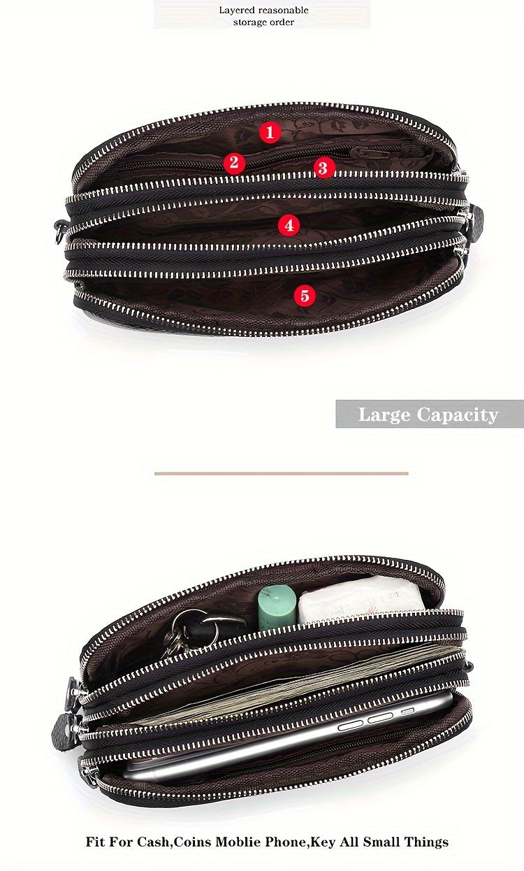 Portefeuille femme pochette à trois compartiments zippés